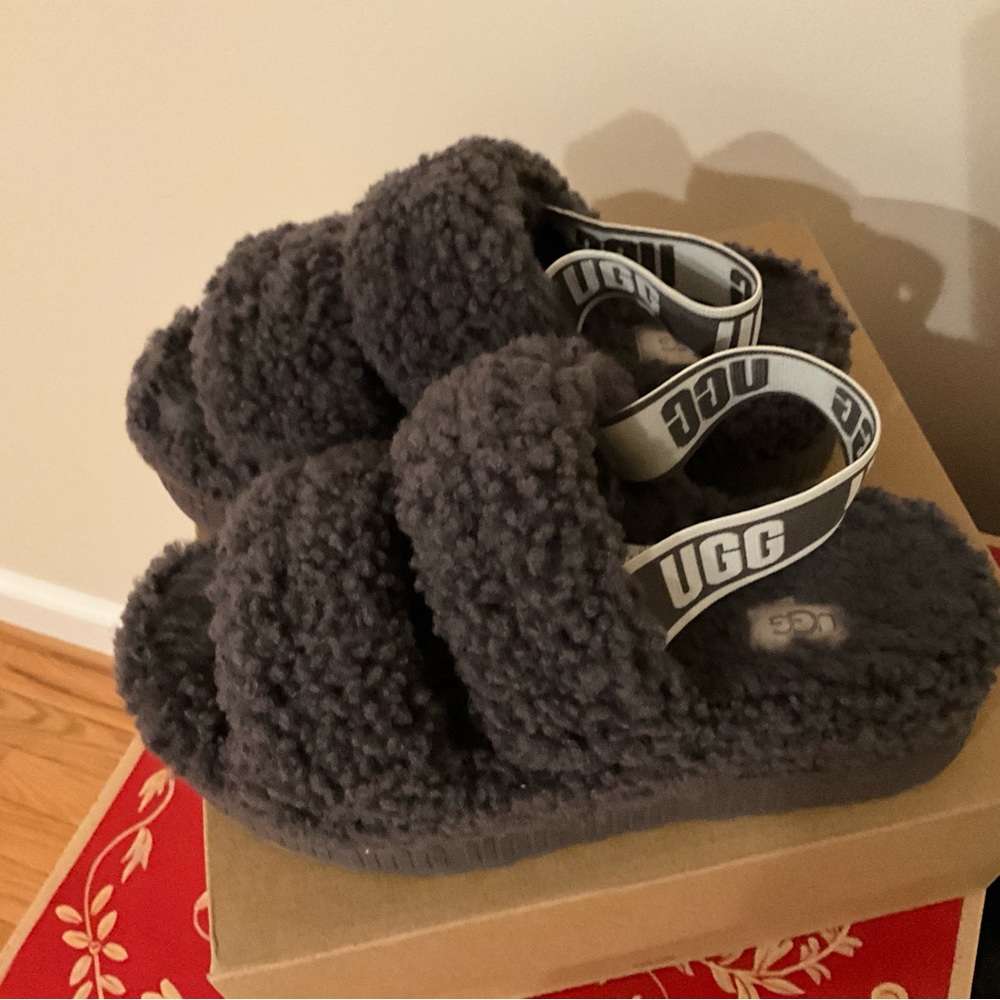 UGG Charcoal Shearling Sandals (NEW)